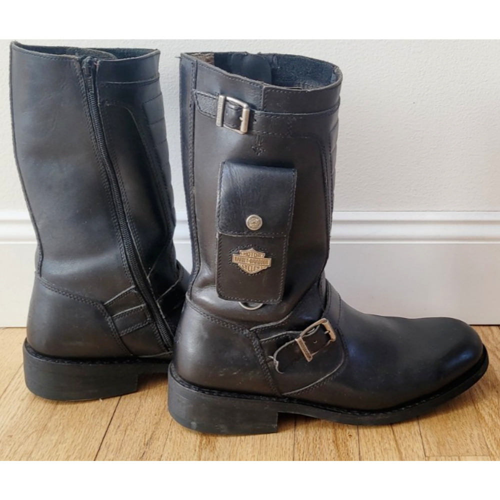 HARLEY DAVIDSON BLACK MENS BOOTS WITH UTILITY POCKET SHAFT 11" SIZE 12 11.5 11